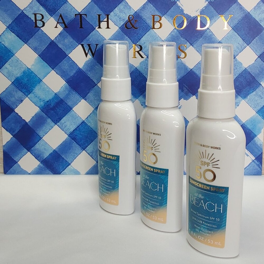 BATH & BODY WORKS 'AT THE BEACH' 3-PIECE SUNSCREEN SPRAY SPF50, TRAVEL SIZE SET - Picture 3 of 15